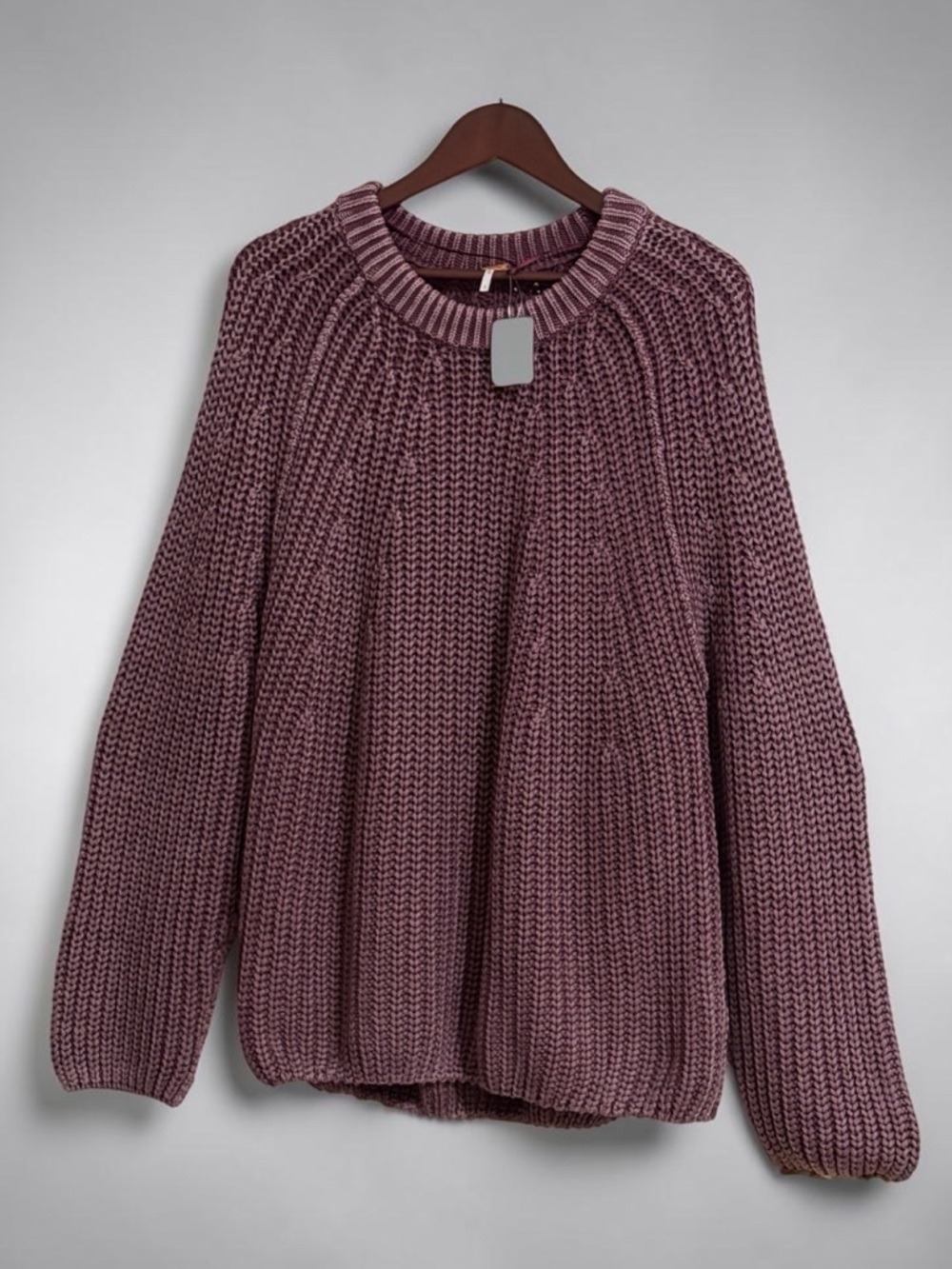 Free People Plum Ribbed Cotton Crewneck Sweater Sz L